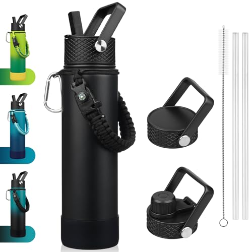 Image of BJPKPK 27oz Insulated Water Bottle with 3 Lids, Straw Lid & Handle