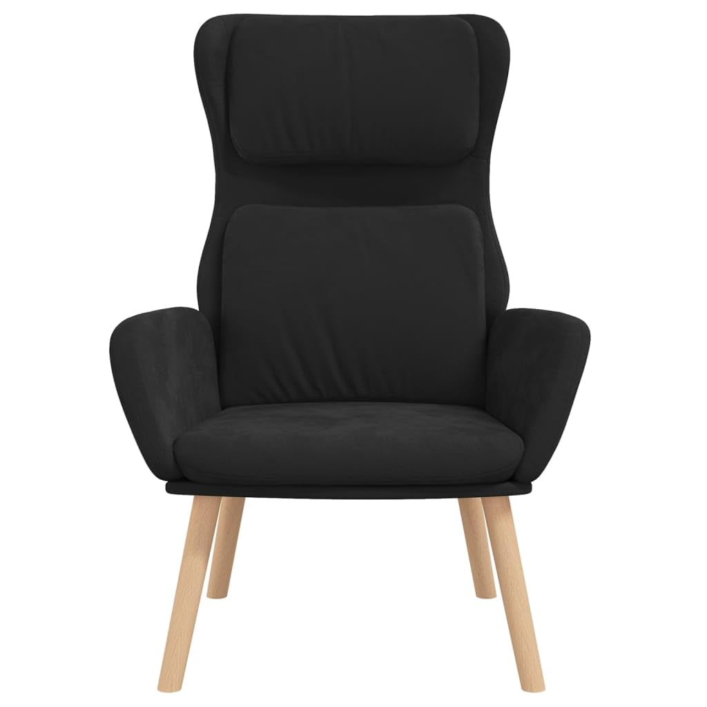 Poltrona relax in velluto nero, moderna poltrona imbottita con gambe e braccioli in legno massiccio, comoda poltrona da soggiorno per il relax, poltrona per TV, portata fino a 110 kg