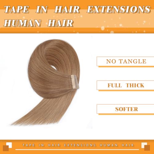 Image of YDDM 20 Inch Tape in Hair Extensions Human Hair Light Brown, 20pcs 100% Remy Human Hair Straight Seamless Invisible Tape in Hair Extensions(30#, 20 Inch)