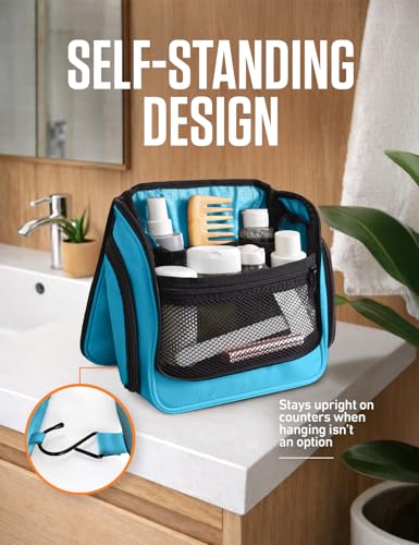 Image of VENTURE 4TH Hanging Travel Toiletry Bag 18 Compartments - Tiffany Blue | Hangs on rails, hooks or doors; stands upright. Removable TSA pouch. Water-resistant Nylon 290D Twill, reinforced stitching.