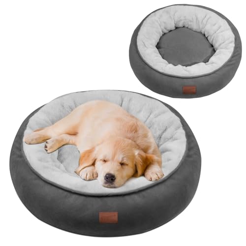 EvcgoX Hundebett flauschig,Hundekorb- Ø80 cm Donut Hundekissen,waschbare Hundekorb,Hundebett für mittelgroße und große Hunde Doppelseitiges Hundekissen für alle Jahreszeiten (Grau)