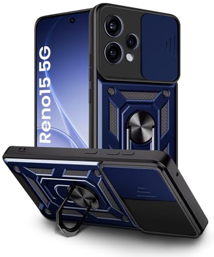 Image of WOW IMAGINE Tough Armor Bumper Mobile Back Case for Oppo Reno 15 5G | Sliding Camera Cover | Shock Proof 360 Protection | Hybrid PC + TPU | Ring Holder with Kickstand - Blue