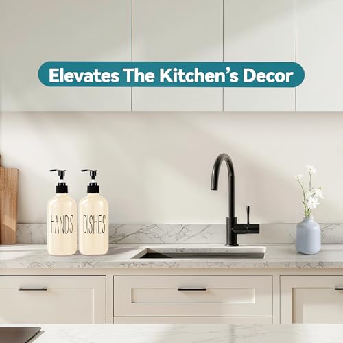 Image of COHOSEGE Glass Soap Dispenser Set 2 Pack,16 Oz Dish Soap Dispenser for Kitchen Sink,Beige Kitchen Accessories and Kitchen Decor,Beige Decorations and Kitchen Utensils for Kitchen