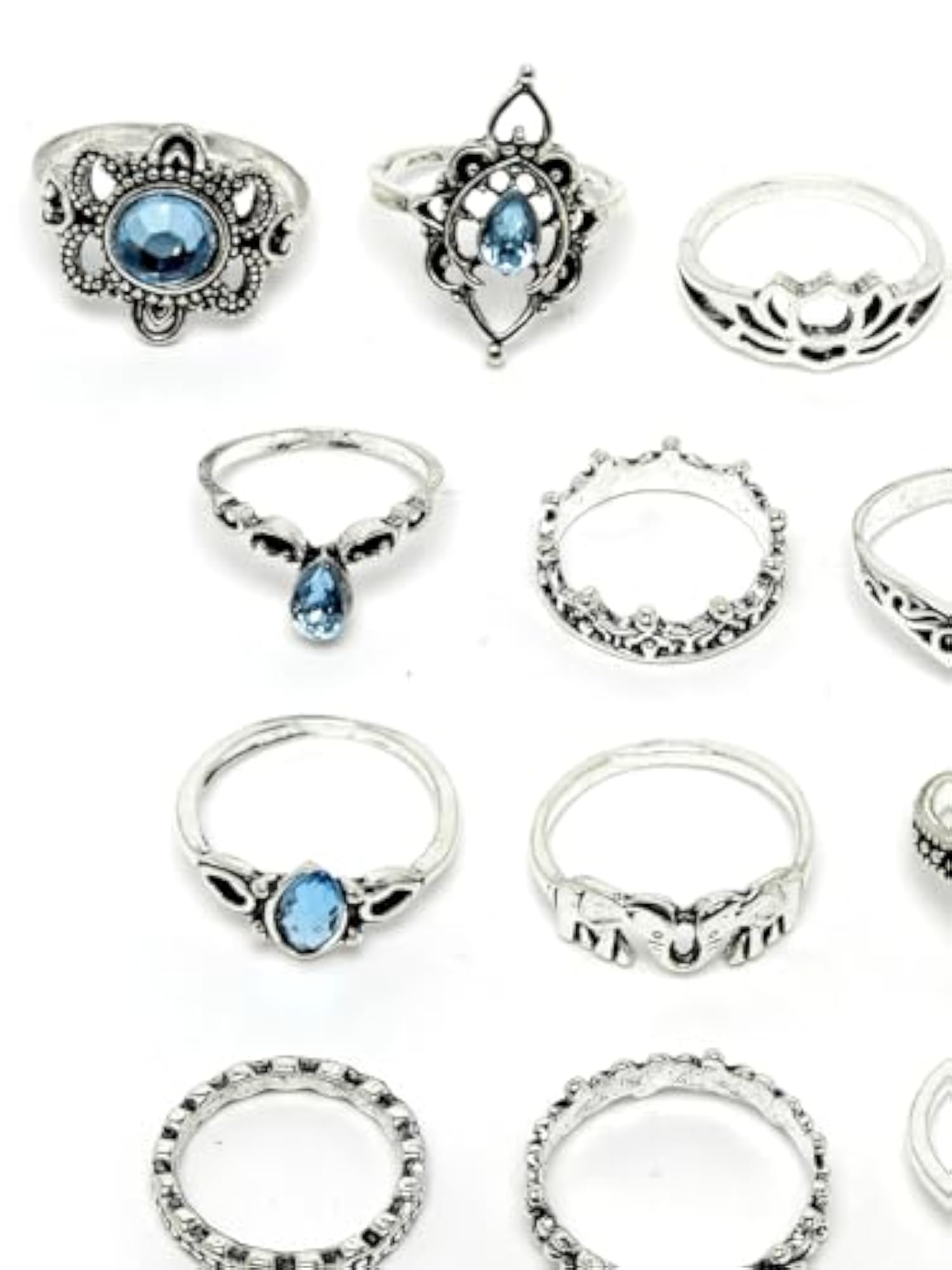 Sparkling Midi Finger Rings Set of 13 - Boho Stackable Knuckle Rings