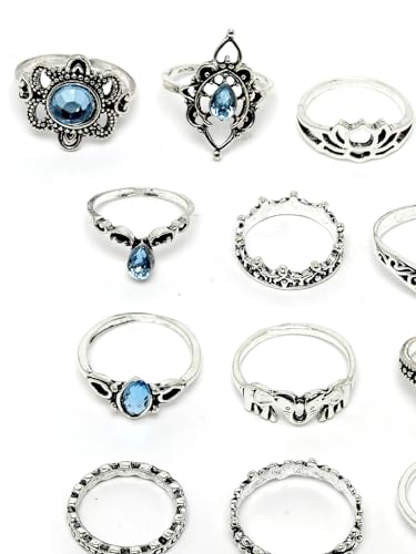 Sparkling Midi Finger Rings Set of 13 - Boho Stackable Knuckle Rings