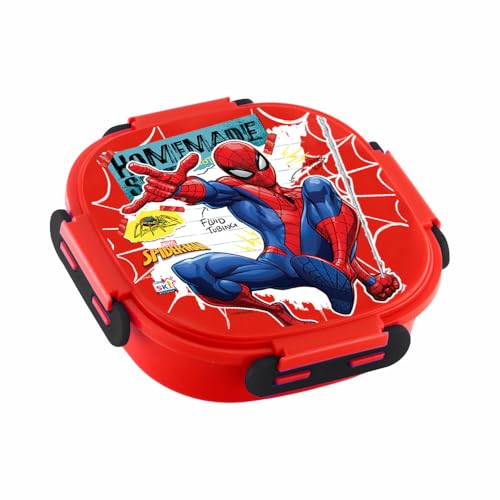 Image of SKI Baker Steel Lunch Box for Kids, 3 Compartment Insulated School Tiffin with Spoon, Leak-Proof, BPA Free, Bento Box for Boys & Girls, Birthday Gifts, Party Favours - Spiderman