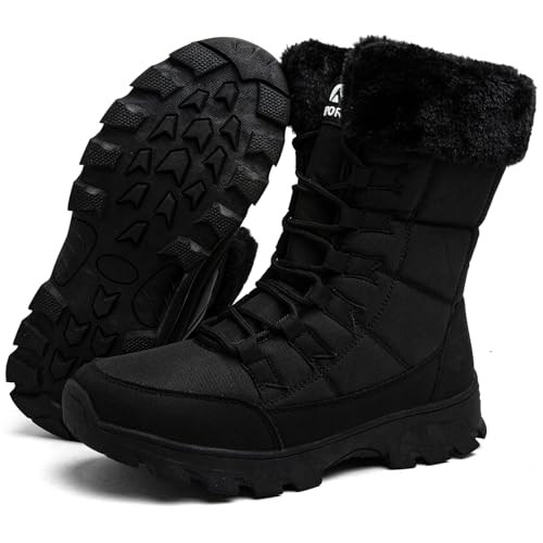 Topwolve Schneestiefel Herren Warm Gefütterte Winterstiefel Wasserdicht Outdoor Rutschfest Winterschuhe,Ganz Schwarz,46 EU