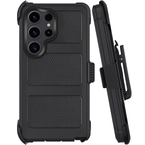 SOGCASE Belt Clip Case for Samsung Galaxy S23 Ultra Holster with 360 Rotating Stand Defender Cover Heavy Duty Protection Anti-Drop Shockproof Black
