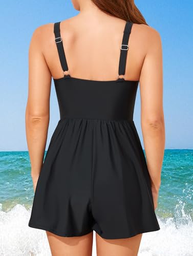 Smismivo Swim Rompers for Women Tummy Control One Piece Swimsuits with Shorts and Pockets Modest Bathing Suits Full Coverage2