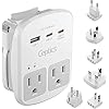 Ceptics Universal Travel Adapter Kit – 2 USB, USB-C Cord+2 US Outlets QC 3.0, Surge Protection, Plugs for Europe, UK, China, Australia, Japan – Perfect for Laptop, Cell Phones, Cameras,Safe ETL Tested