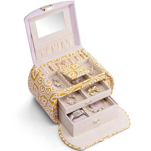 Vlando Jewelry Box for Girls Princess Style Jewelry Box 3-Layer Kids Jewelry Case with Mirror for Girls 8-12 Birthday Gifts (Blue)