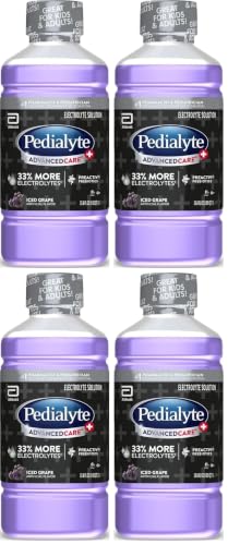 Pedialyte Advancedcare Plus Iced Grape Electrolyte Solution, 33.8 Fl Oz Bottle (Pack of 4)