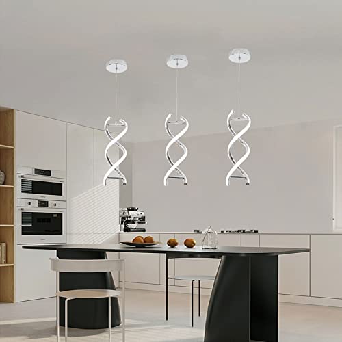 Caneoe Spiral Led Pendant Light Fixture,15W Cold White Light Modern Integrated Led Hanging Lamp, Adjustable Island Light Fixture For Living Room Bedroom Kitchen Sink, 1 Pack (Chrome) #TOP1