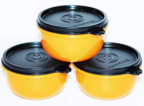 Tupperware Set of 3 Little Ideal Bowls 8 Ounce Large Snack Cups Orange Black Halloween