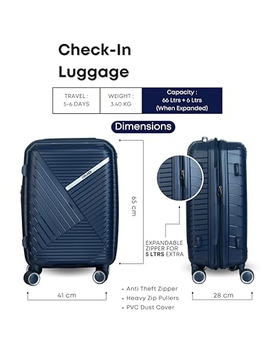 Image of CRUISE Midnight Blue Trolley Bags Multi Set Offer | Hard Shell Expandable Suitcases | Cabin and Check-in Lightweight Luggage Bags for Travel (Set of 1, Midnight Blue, Medium)