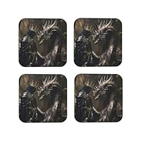 Medieval Knight and Dragon Coasters Set of 4, Drink Coasters for Tabletop Protection, Cup Coasters for Home Decor Living Room Decor, 4 Inches