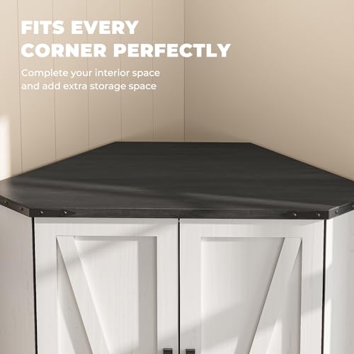 Image of Dripex 71 inch Corner Cabinet White, Farmhouse Kitchen Pantry Cabinet with Doors Storage & Adjustable Shelves, Tall Corner Storage Cabinet with LED Light, Food Pantry for Living Room, Dining Room