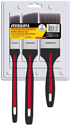 Image of ALLWAY A3PK Ergo-Style Paintbrush Set, 3 Pack | Multi-Pack Set, Includes 1 inch Angular, 1.5 inch Angular, 2 inch Straight Brushes