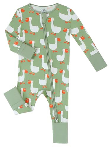 Joonberry Unisex Baby Bamboo Viscose Long Sleeve Romper, Cute Prints Zipper Footless Jumpsuit, Toddler One-Piece Outfits(Pelican, 6-9M)