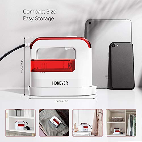 HOMEVER Steamer for Clothes, 1300W Clothing Steamer,Powerful Handheld Garment Iron Steamers, Horizontal and Vertical Ironing 4 in 1, 40s Fast Heat-up,Portable Mini Steamer for Home and Travel, Red - Thumbnail 7