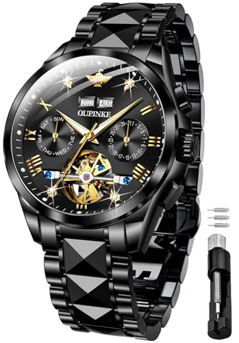 Image of OLEVS Men's Gold Skeleton Watch Automatic Mechanical self Winding Luxury Dress Stainless Steel Waterproof Luminous Wrist Watches