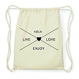 100% Baumwolle JOllify KÖLN Hipster Turnbeutel Tasche Rucksack aus Baumwolle - Farbe: Natur – Design: Hipster Kreuz - Farbe: Natur