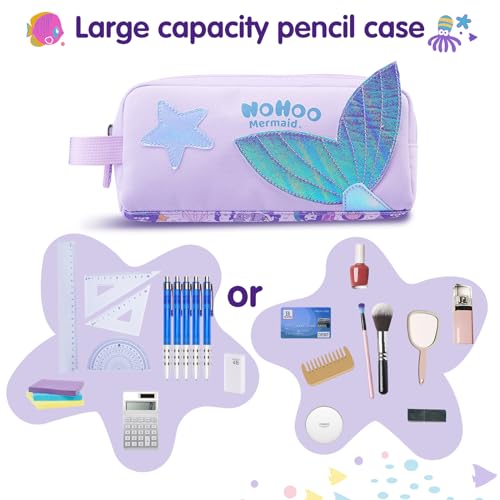 Image of NOHOO Pencil case, Cute Animal Print Pencil bag for kids, Lightweight Portable pencil pouch with Zipper for Girls Boy Students Teens Adults School office Travel Holder Box - Purple Mermaid