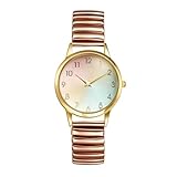 JewelryWe Reloj Analógico Elástico Mujer: Reloj de Pulsera Cuarzo Redondo Correa de Acero Escala de Números Arábigos Claro y Fácil de Leer - para Regalo