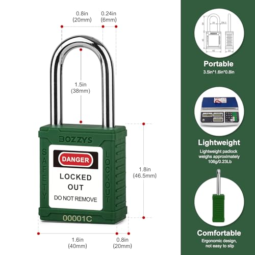 Image of Lockout Tagout Locks 12-Pack|OSHA Green Loto Locks Keyed Alike|12 Same Keys /Set for Industrial Machinery & Electrical Panels|Chrome Steel & Laser Coding