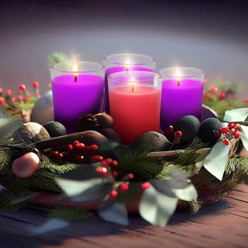 Image of Purple and Pink Christmas Advent Votive Candles in Glass, Unscented 15 Hour Soy Wax Love, Hope, Peace and Joy Candles for Christmas Wedding Table Home Spa Holidays Party, 4 Packs