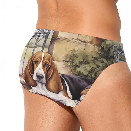 Basset Hound at The Gate Men's Swim Briefs Sexy Bikini Swimsuit Beach Shorts Underwear Low Waist3