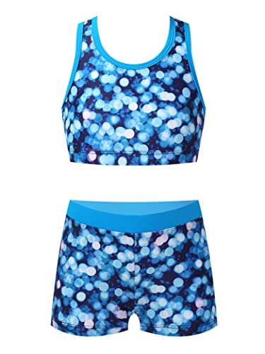 Kids Girls 2 Piece Sports Gymnastics Dance Outfits Crop Tank Top with Booty Shorts Active Workout Sets Cerulean 6 Years