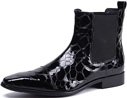 Santimon Mens Chelsea Boots Casual Dress Mid Top Boots Plain Toe Genuine Leather Snakeskin Texture Cowboy Boots Fashion Prom Wedding Tuxedo Party Ballroom Rock Singer Disco Western Boots for Men