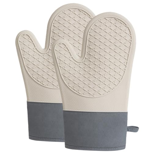 SHINEOFI 2 Piezas Manoplas de Horno de Silicona con Algodón Resistente al Calor y Antideslizantes para Hornear Cocinar y Uso Microondas Protección Segura para Cocina y Barbacoa