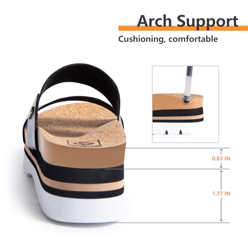 Image of Women's Higher Platform Sandals Arch Support Beach Slides for Woman Orthotic Summer Causal Cork Footbed Slip on Cushion Cute 2 Strap Flatform 2.2IN sandalias de mujer