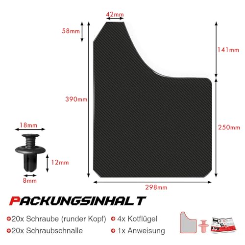 Frankberg 4X Universal Mud Flaps Fender Mud Guard Front Rear Compatible with Cabriolet MPV Pickup Saloon Estate SUV Hatchback Coupe Lorries Black 390 * 298mm - Image 5
