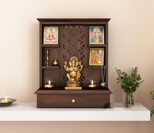 Image of SEENO Wooden Temple /Home Temple /Pooja Mandir /Pooja Mandap Red