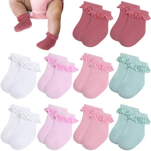 Image of Twistover 10 Pairs Preemie Socks Ruffle Lace Ruffle Cotton Socks for Preemie Girls Boys