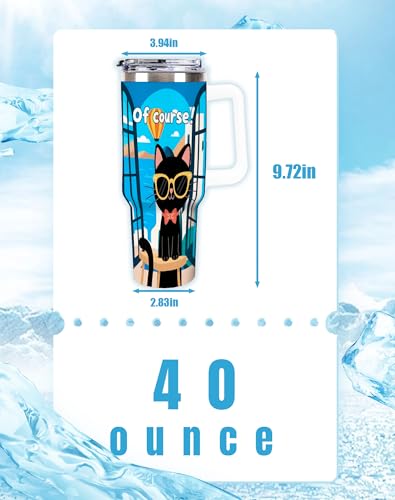 Tumbler with Handle 40 oz, Tumbler with Lid and Straw, Insulated Stainless Steel Travel Mug, No Leak Tumbler, Suit For Cupholder Friendly, Keeps Cold And Hot for 24 Hours,Cat