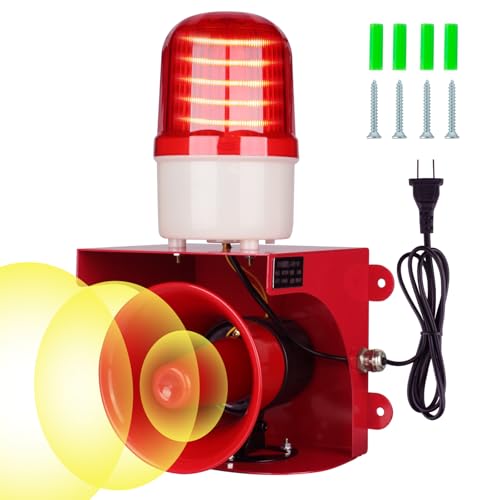 kbaoele AC110V Industrial Siren Alarm Strobe Light-120dB Loud Horn&Red Beacon Warning Light Waterproof Indoor/Outdoor Safety Alarm for Emergency Factory Office Fires Tornado Intruders Animal Deterrent