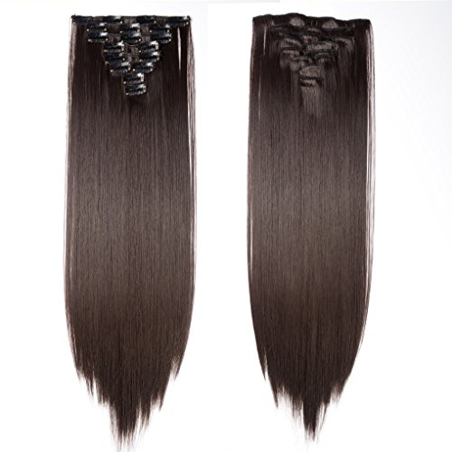 S-noilite 17-26 Inches(43-66cm) 8pcs Long Full Head Clip in Hair Extensions Sexy Lady Fashion Choice 13 Colors (26"-Straight, Dark Brown)