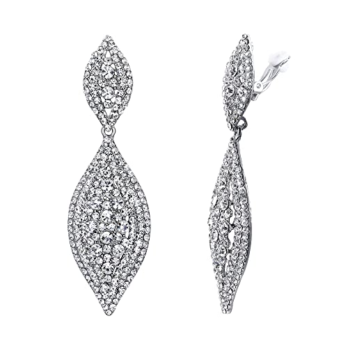 Flyonce 13002489-4 Clip On Earrings For Women Rhinestone Crystal Wedding Bridal Clip-On Drop Dangle Earrings Clear Silver-Tone thumb #1