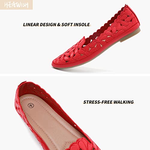 Heawish Women's Floral Ballet Flats For Women Slip On Daisy Flowers Round Toe Dress Shoes(Red, Us7) #TOP3