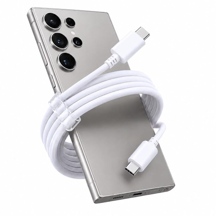 Image of 25W Type C To C PD Ultra-Fast Cable | High Speed Data Transfer | Compatible with Samsung M35 /M15 /F15 /A15 /A14 /M14 /F14 /M34 /F34 /A34 /A54 /S21 Fe /S22 /S23 /S24 /S25Plus | Original Superfast Charging |White