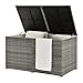 Juskys Polyrattan Auflagenbox Ikaria 950 L inkl. Deckel mit Hubautomatik & Innenplane - Kissenbox 145 x 82 x 79 cm für Garten - Gartenbox grau-meliert