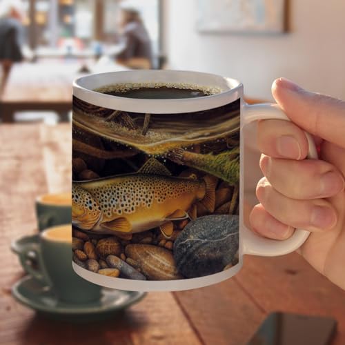 Taza de café de cerámica con diseño trucha marrón de otoño 11oz miniatura 4