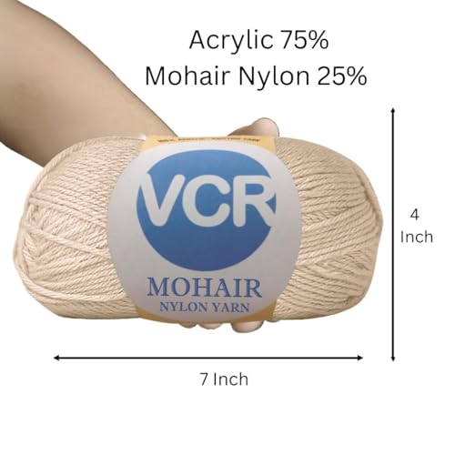 Image of VCR Mohair Nylon Tan Brown Yarn, 100 Grams Hank, 196 Meters Length, Acrylic 75%, Mohair Nylon 25%, Pack of 1 Yarn, Soft Crosia Threads, Suitable for Winter Garments.