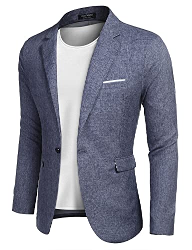 COOFANDY Sakko Herren Sportlich Anzugjacke Männer Blazer Freizeit Slim Fit Modern Jackett Leichte Blau L
