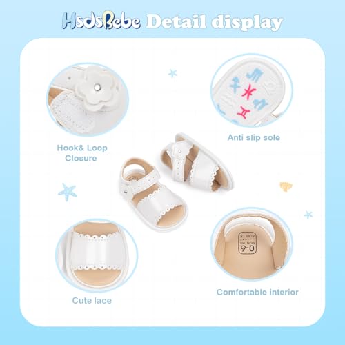 Image of HsdsBebe Baby Girls Sandals Bohemia Flower Bow Soft Sole Toddler First Walkers Beach Summer Shoes