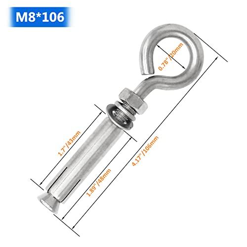 Cukayo M8*106Mm Expansion Concrete Wall Anchors Eyebolt Screw, Heavy Duty 304 Stainless Steel Shoulder Lag Eyebolts For Concrete Wall, 5 Pack #TOP1